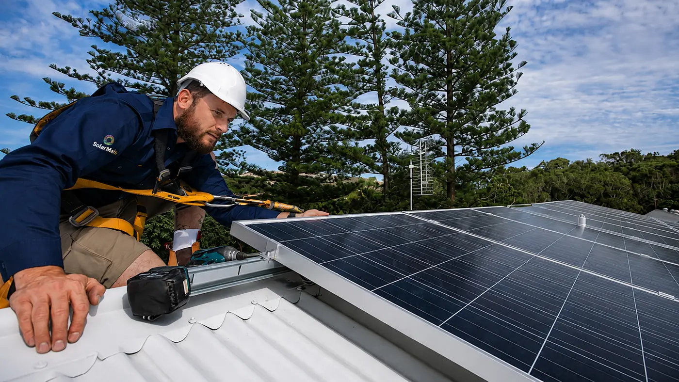 Instalador da SolarMais fixando painéis solares em telhado durante instalação em Sorocaba